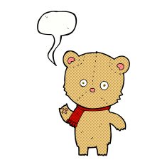 cartoon waving teddy bear with speech bubble N47