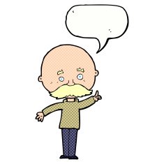 cartoon bald man with idea speech bubble N23