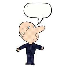 cartoon confused middle aged man with speech bubble N12