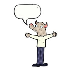 cartoon friendly werewolf with speech bubble N15
