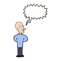 cartoon evil bald man with speech bubble N12
