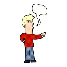cartoon man pointing with speech bubble N218