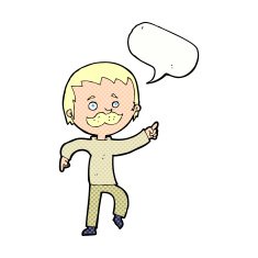 cartoon man with mustache pointing speech bubble N34