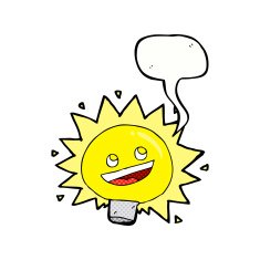 cartoon electric light bulb with speech bubble N7