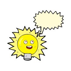 cartoon electric light bulb with speech bubble N8