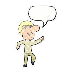 cartoon happy man dancing with speech bubble N44