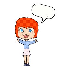 cartoon woman waving arms with speech bubble N23