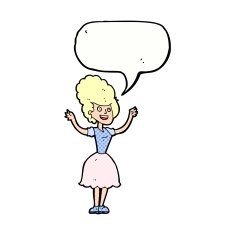 cartoon happy 1950's woman with speech bubble N11