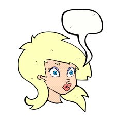 cartoon pretty surprised woman with speech bubble N11