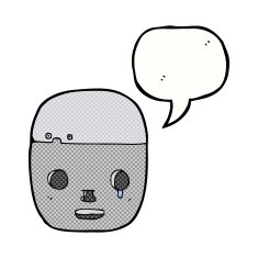 cartoon robot head with speech bubble N72
