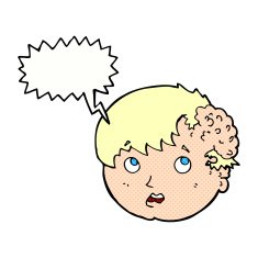cartoon boy with ugly growth on head speech bubble N12