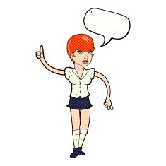 cartoon pretty girl asking question with speech bubble N8