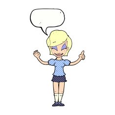 cartoon pretty girl with idea speech bubble N34