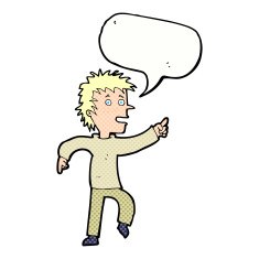cartoon happy man pointing with speech bubble N69