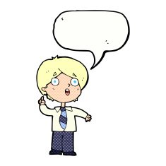 cartoon schoolboy answering question with speech bubble N12