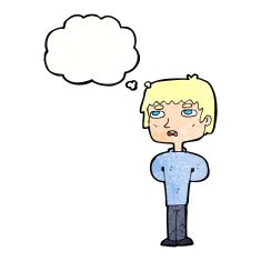 cartoon unhappy man with thought bubble N11