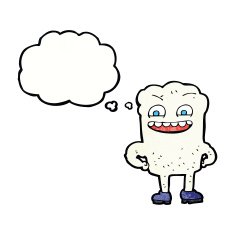 cartoon happy tooth with thought bubble N41