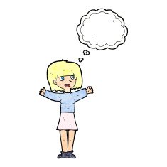 cartoon excited woman with thought bubble N134