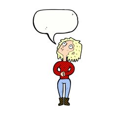 cartoon woman looking upwards with speech bubble N11