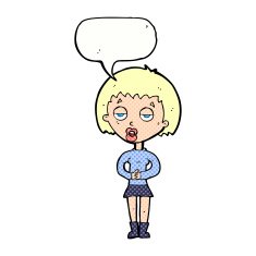 cartoon bored woman waiting with speech bubble N12
