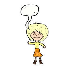 cartoon happy girl giving thumbs up symbol with speech bubble N11