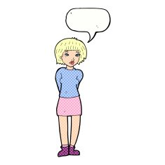 cartoon shy woman with speech bubble N57
