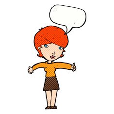 cartoon woman giving thumbs up symbol with speech bubble N79