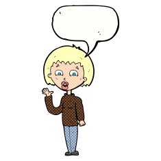 cartoon woman waving with speech bubble N375