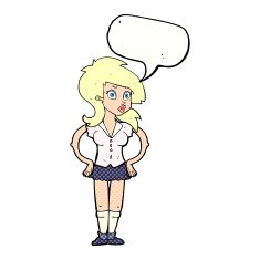 cartoon pretty woman with speech bubble N314