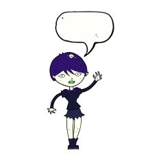 cartoon vampire girl waving with speech bubble N12