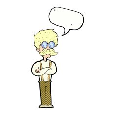 cartoon hipster man with mustache and spectacles speech bub N12