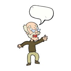 cartoon frightened old man with speech bubble N40