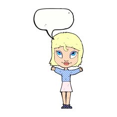 cartoon woman with open arms speech bubble N114