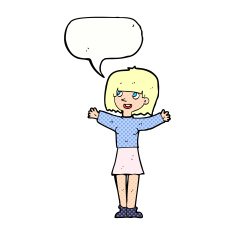 cartoon excited woman with speech bubble N150
