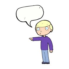 cartoon man pointing with speech bubble N220