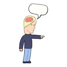 cartoon clever man pointing with speech bubble N11