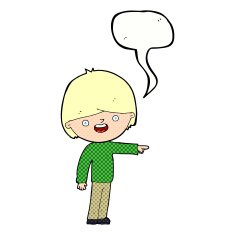 cartoon man pointing with speech bubble N221