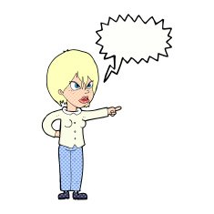 cartoon woman accusing with speech bubble N12