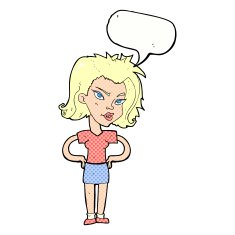 cartoon woman with hands on hips speech bubble N245