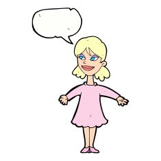 cartoon woman with open arms speech bubble N116