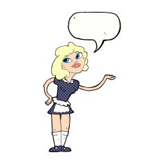 cartoon waitress serving with speech bubble N12