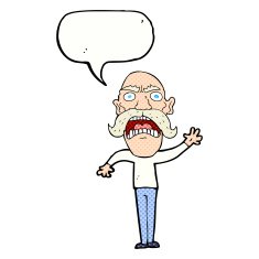 cartoon angry old man with speech bubble N164