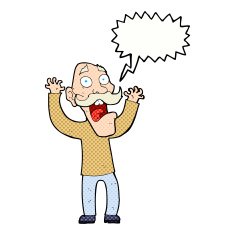 cartoon old man getting a fright with speech bubble N11