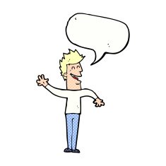 cartoon happy man waving with speech bubble N47