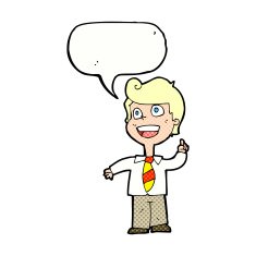cartoon school boy raising hand with speech bubble N12