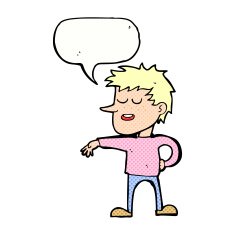 cartoon man making dismissive gesture with speech bubble N23