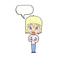 cartoon satisfied woman with speech bubble N11