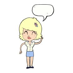cartoon pretty woman with idea speech bubble N82