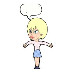 cartoon annoyed girl with speech bubble N23