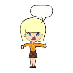 cartoon woman giving thumbs up symbol with speech bubble N80